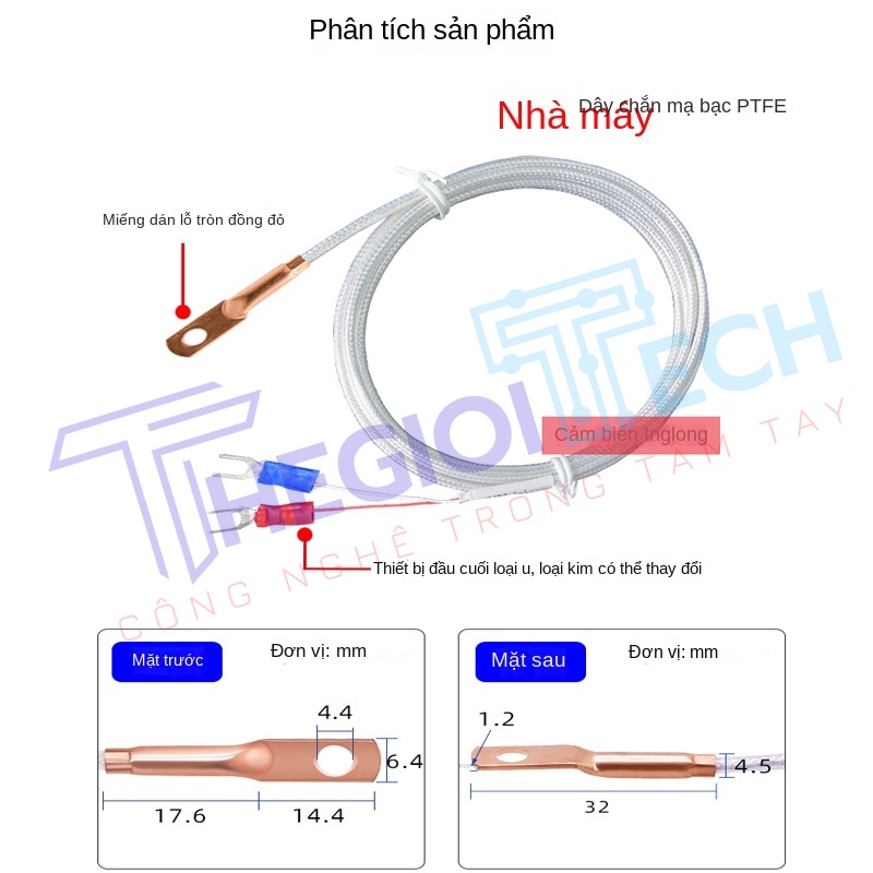 Cảm biến nhiệt độ PT100PT1000 2 dây, đầu dò dạng lỗ tròn, điện trở bạch kim kiểu dán bề mặt - PT1000 A 0.5m 0.1