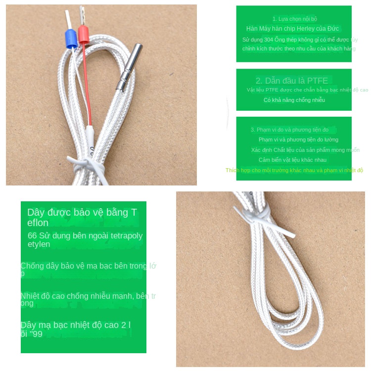 Cảm biến nhiệt độ PT100PT1000 2 dây, điện trở bạch kim A级, thương hiệu Yinglong - PT100 A 1.5m
