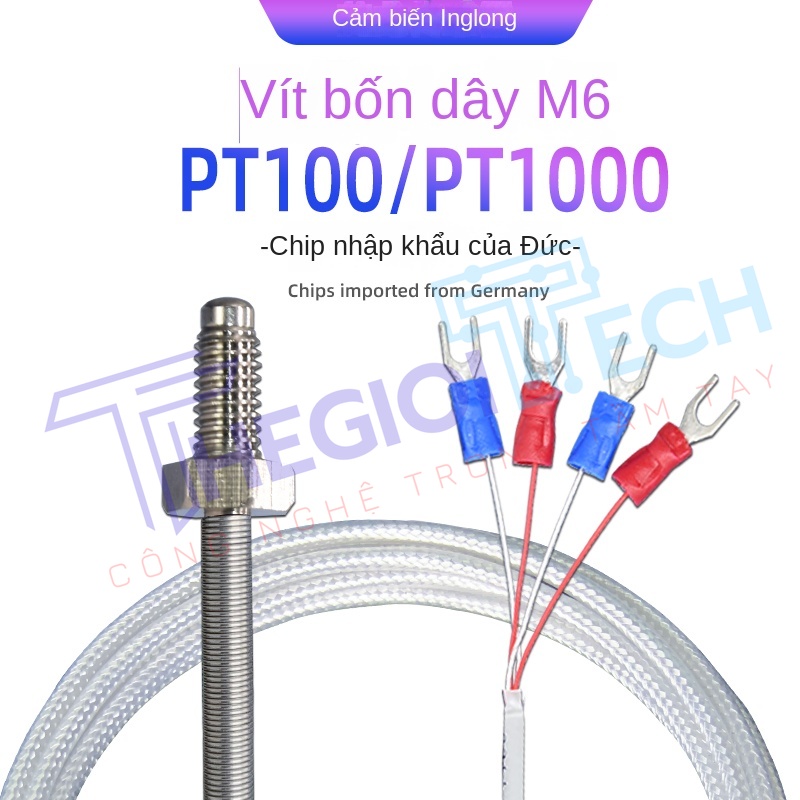 Cảm biến nhiệt độ PT100PT1000 4 dây (4 lõi), ren M6, đầu dò điện trở bạch kim công nghiệp - PT100 A 3m M6