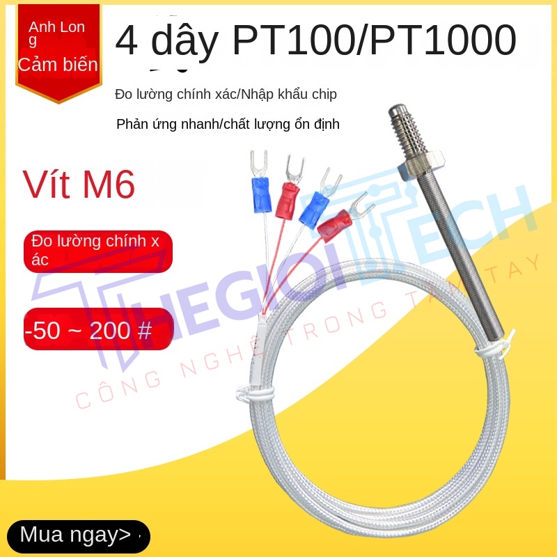 Cảm biến nhiệt độ PT100PT1000 4 dây (4 lõi), ren M6, đầu dò điện trở bạch kim công nghiệp - PT1000 5m M6