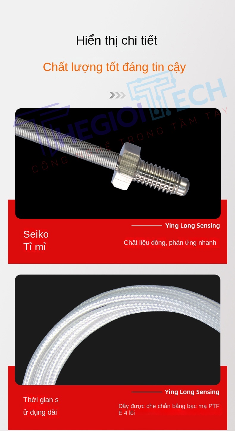 Cảm biến nhiệt độ PT100PT1000 4 dây (4 lõi), ren M6, đầu dò điện trở bạch kim công nghiệp - PT1000 5m M6