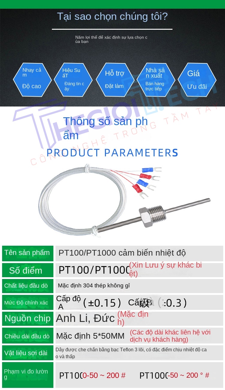Cảm biến nhiệt độ PT100PT1000 4 dây, ren 4分 cố định, điện trở bạch kim, thương hiệu Yinglong - 1/4 φ5×150 1m