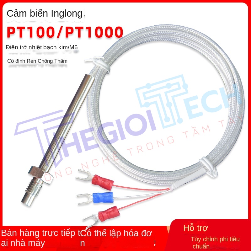 Cảm biến nhiệt độ PT100PT1000 chống nước, ren cố định M6, đầu dò điện trở bạch kim công nghiệp - PT1000 A 4m M6