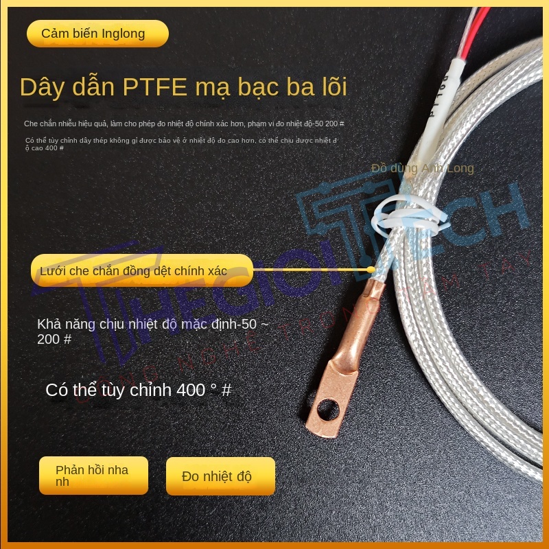 Cảm biến nhiệt độ PT100PT1000 dạng ép mũi, đầu đồng, điện trở bạch kim 3 dây, dạng dán bề mặt - PT1000-A 1m