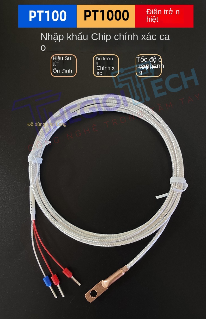Cảm biến nhiệt độ PT100PT1000 dạng ép mũi, đầu đồng, điện trở bạch kim 3 dây, dạng dán bề mặt - PT1000-A 1m