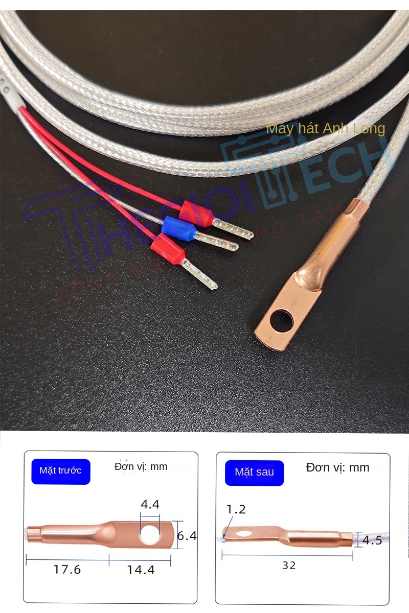 Cảm biến nhiệt độ PT100PT1000 dạng ép mũi, đầu đồng, điện trở bạch kim 3 dây, dạng dán bề mặt - PT1000-A 1m