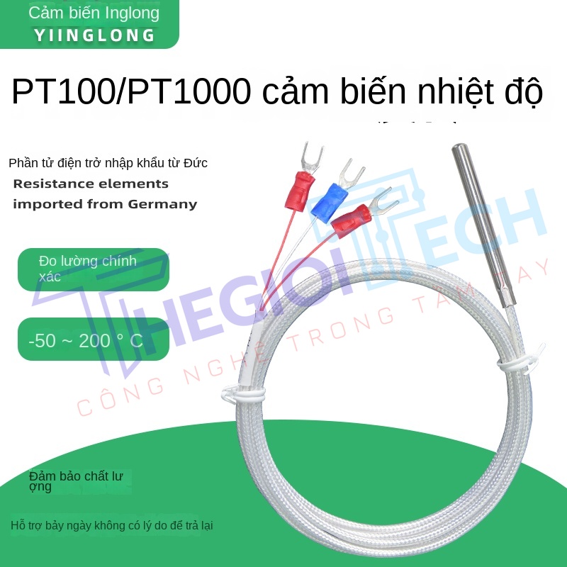 Cảm biến nhiệt độ PT100PT1000, đầu dò bạch kim 3 dây, đường kính 5mm, độ chính xác cao - PT100 φ5×50 5m 0.1