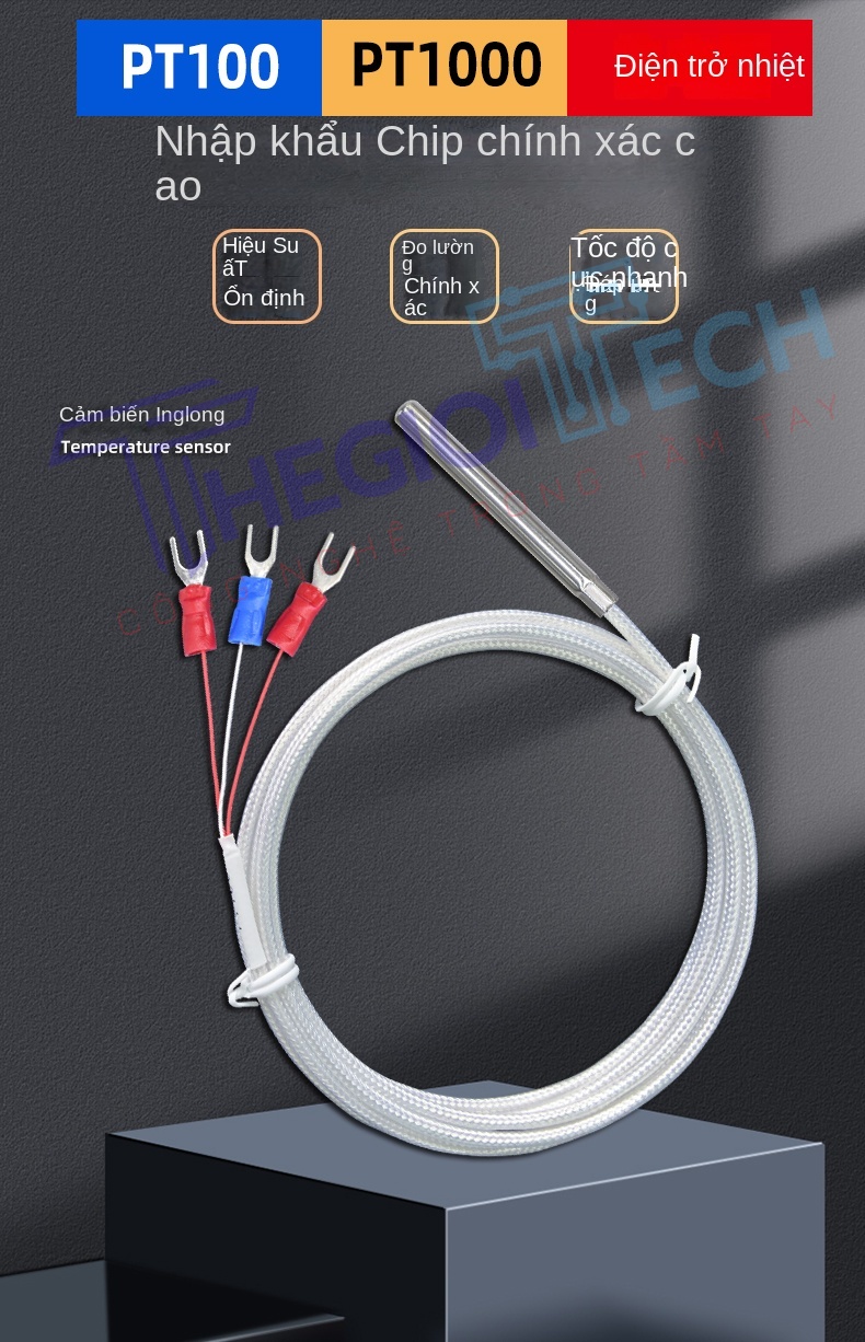 Cảm biến nhiệt độ PT100PT1000, đầu dò bạch kim 3 dây, đường kính 5mm, độ chính xác cao - PT100 φ5×50 5m 0.1