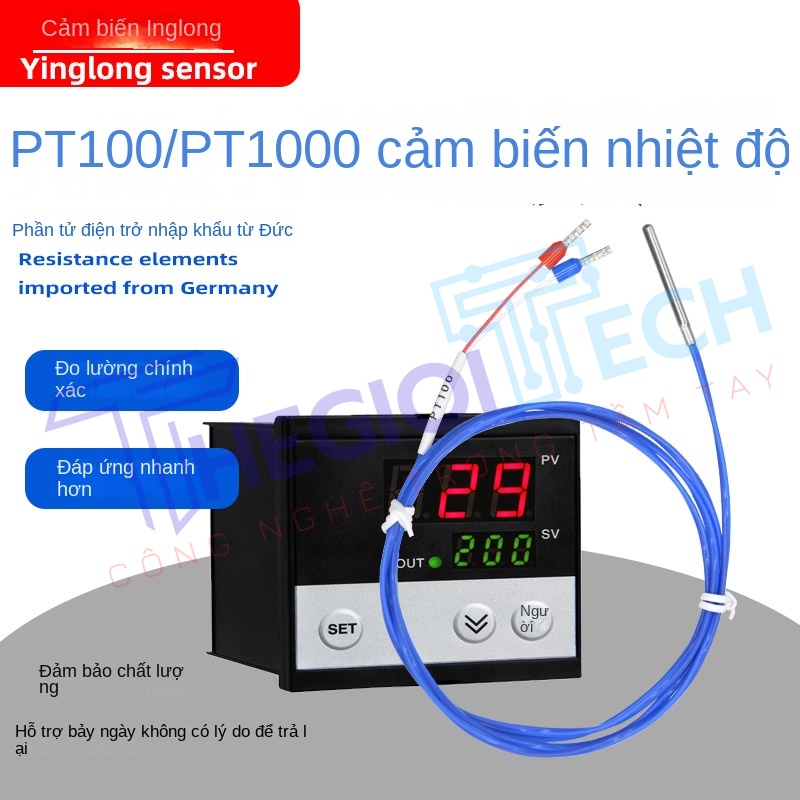 Cảm biến nhiệt độ PT100PT1000 dây 2 sợi màu xanh, điện trở bạch kim A级, độ chính xác cao - PT1000-A 8m
