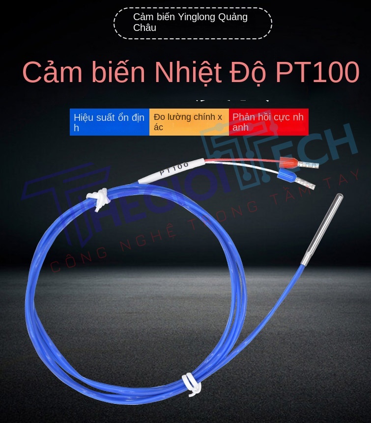Cảm biến nhiệt độ PT100PT1000 dây 2 sợi màu xanh, điện trở bạch kim A级, độ chính xác cao - PT1000-A 8m