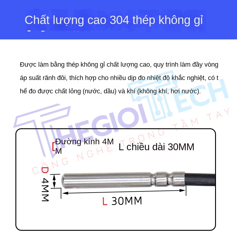 Cảm biến nhiệt độ PT100PT1000 điện trở bạch kim 2 dây, dây silicon chống nước, đầu dò nhiệt độ công nghiệp - PT100-A 5m