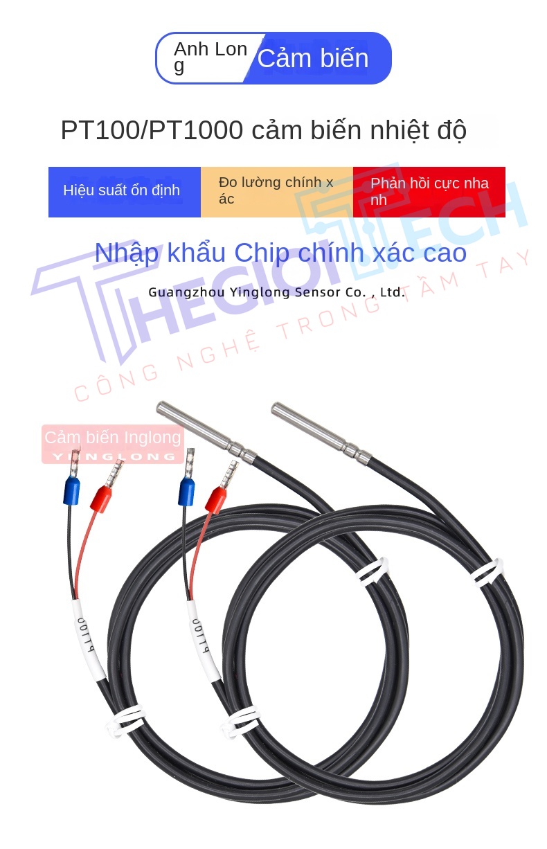Cảm biến nhiệt độ PT100PT1000 điện trở bạch kim 2 dây, dây silicon chống nước, đầu dò nhiệt độ công nghiệp - PT1000-A 5m