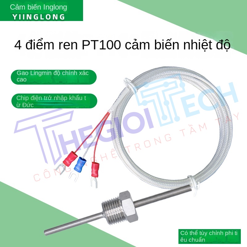 Cảm biến nhiệt độ PT100PT1000, điện trở nhiệt 2 dây3 dây, ren 4分 cố định, đầu dò bạch kim công nghiệp - 4F φ5×50 4m
