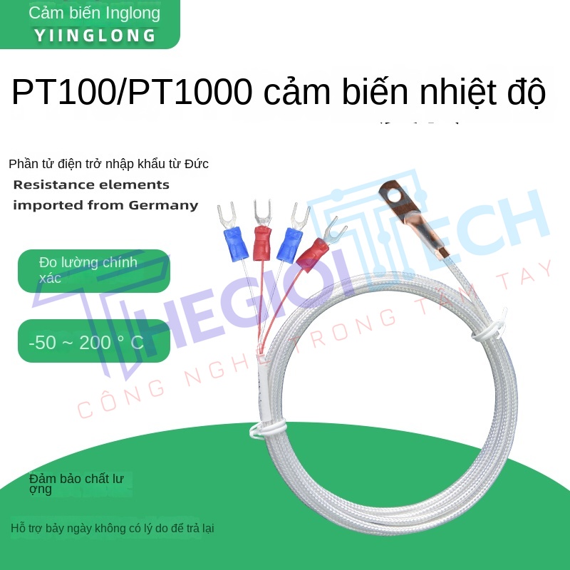 Cảm biến nhiệt độ PT100PT1000 kiểu ép mũi, 4 dây (4 lõi), đầu dò điện trở bạch kim công nghiệp - PT100 A 2m