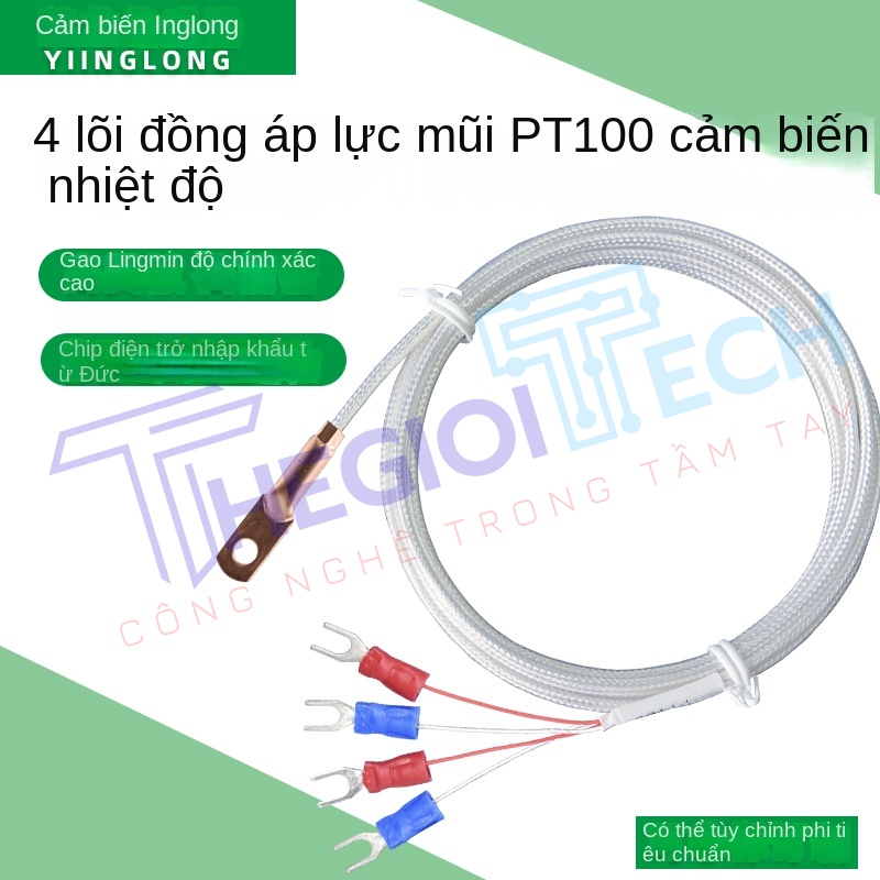 Cảm biến nhiệt độ PT100PT1000 kiểu ép mũi, 4 dây (4 lõi), đầu dò điện trở bạch kim công nghiệp - PT100 A 5m