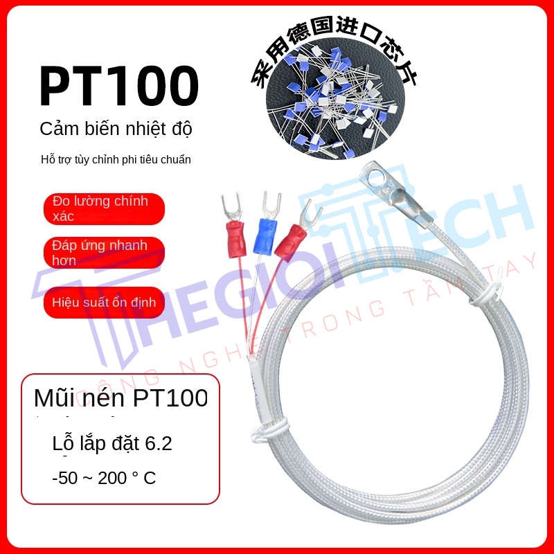 Cảm biến nhiệt độ PT100PT1000 nhập khẩu dạng ép mũi, điện trở nhiệt 3 dây, đầu dò gắn lỗ tròn công nghiệp - PT100/1000-ép mũi