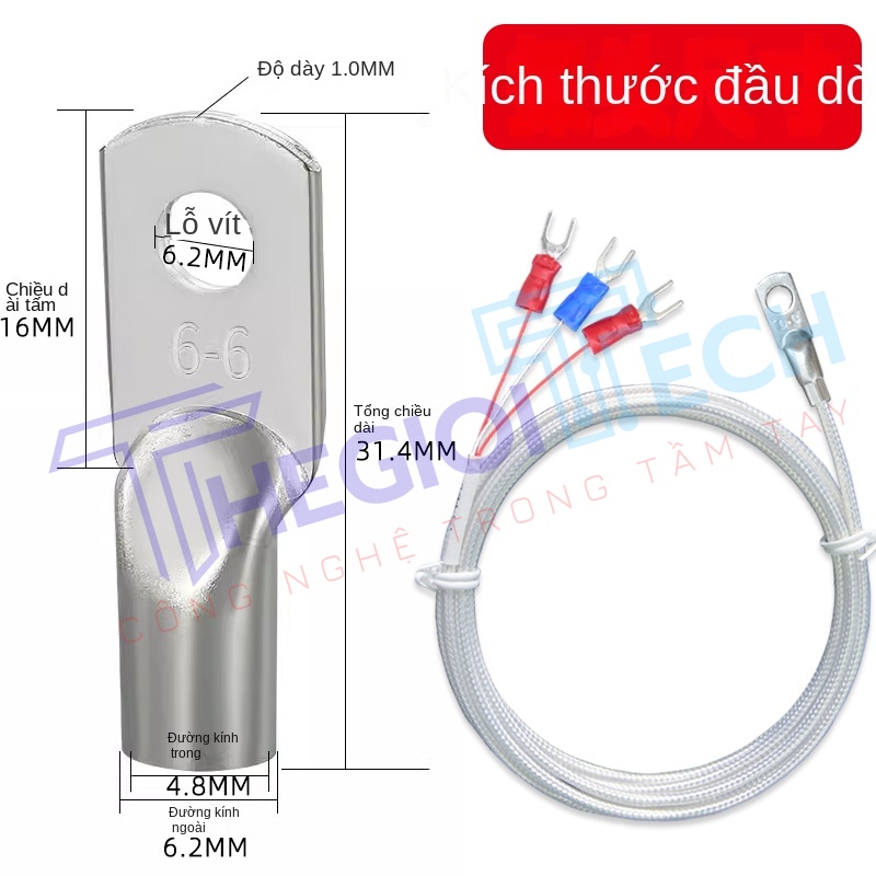 Cảm biến nhiệt độ PT100PT1000 nhập khẩu dạng ép mũi, điện trở nhiệt 3 dây, đầu dò gắn lỗ tròn công nghiệp - PT100/1000-ép mũi
