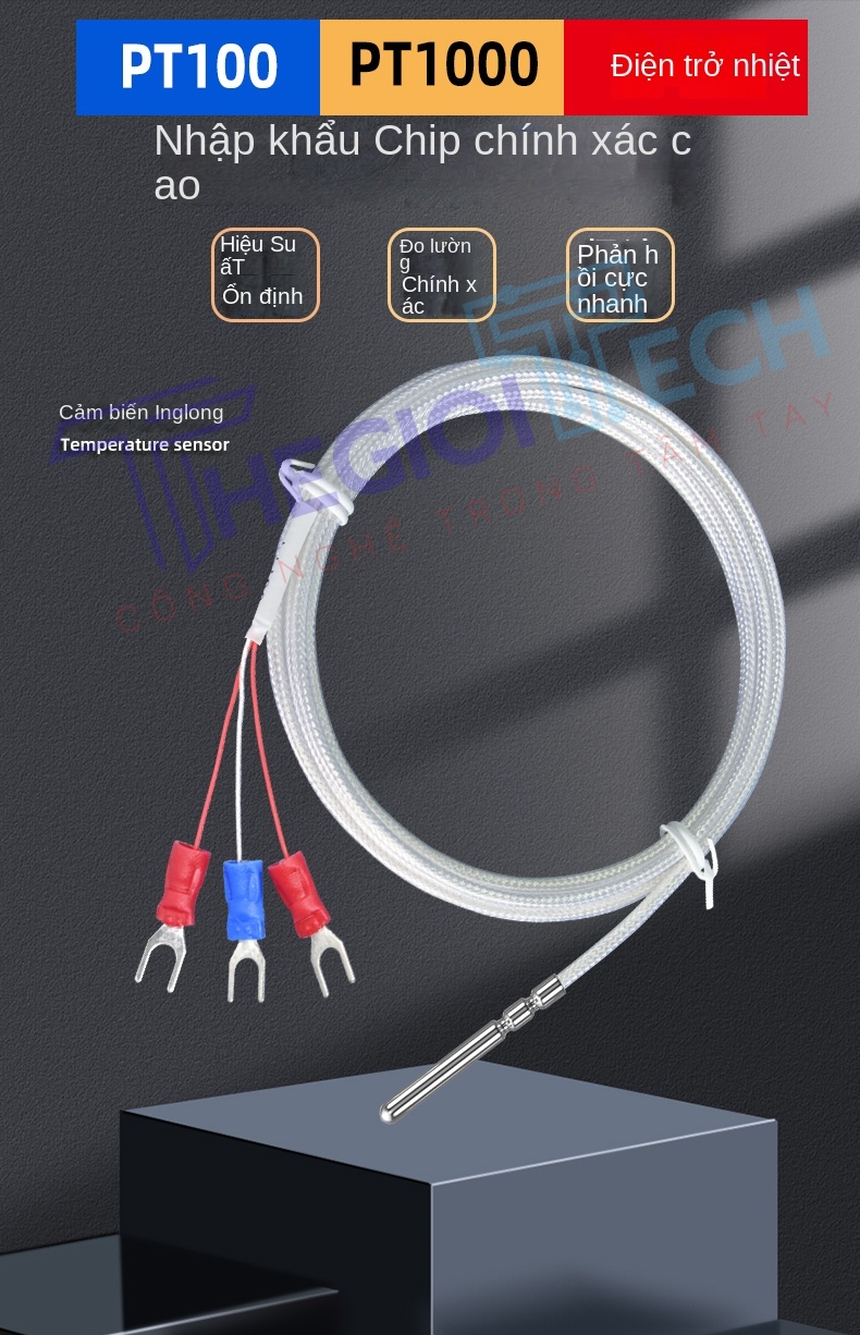 Cảm biến nhiệt độ PT100PT1000 nhập khẩu, đường kính 3mm, điện trở bạch kim 3 dây - PT100 A 7m