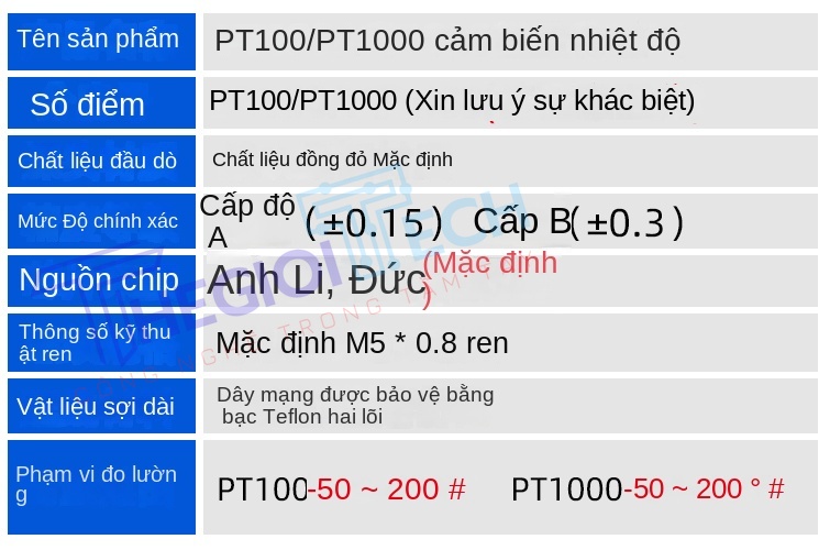 Cảm biến nhiệt độ PT100PT1000 ren M5, chuyên dụng cho bạc đạn (vòng bi), đầu dò điện trở nhiệt chính xác cao - PT100-A 0.5m M5