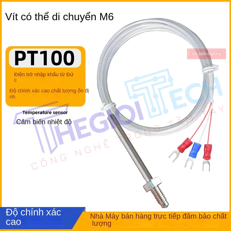 Cảm biến nhiệt độ PT100PT1000 ren M6, đầu dò đo nhiệt điện trở, dây đo nhiệt công nghiệp - PT100-A 9m M6