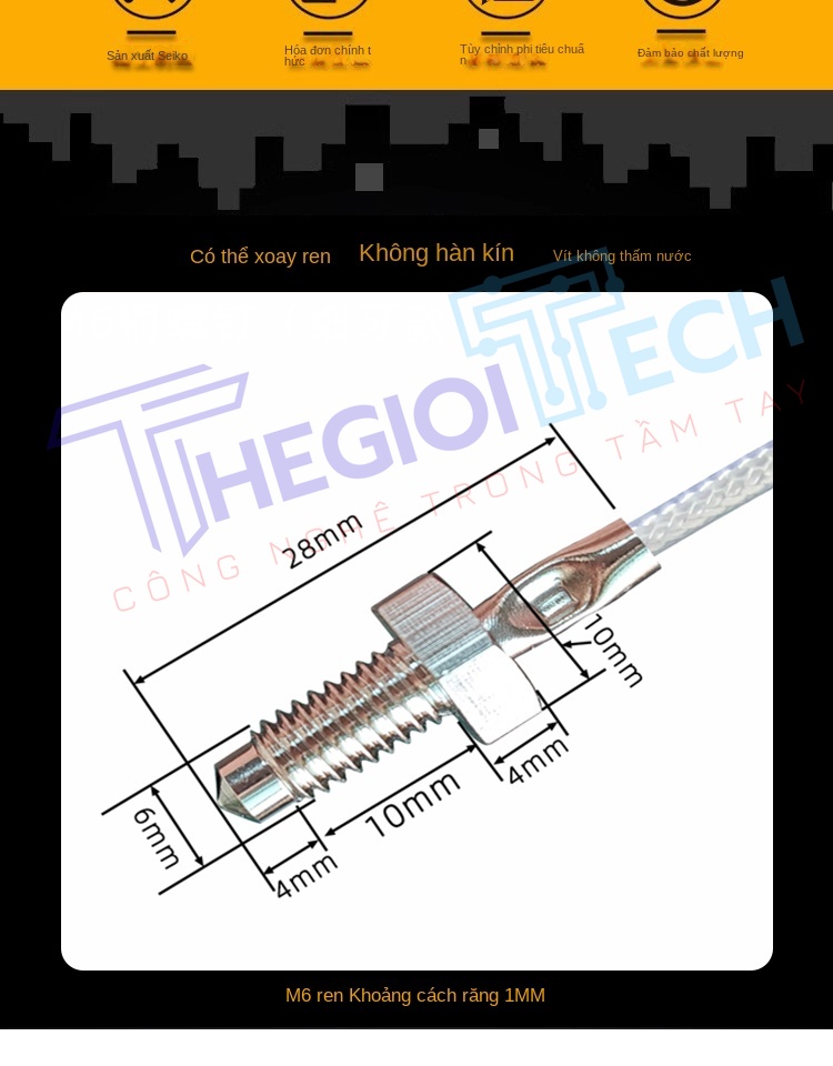 Cảm biến nhiệt độ PT100PT1000 ren M6, đầu dò đo nhiệt điện trở, dây đo nhiệt công nghiệp - PT100-A 9m M6