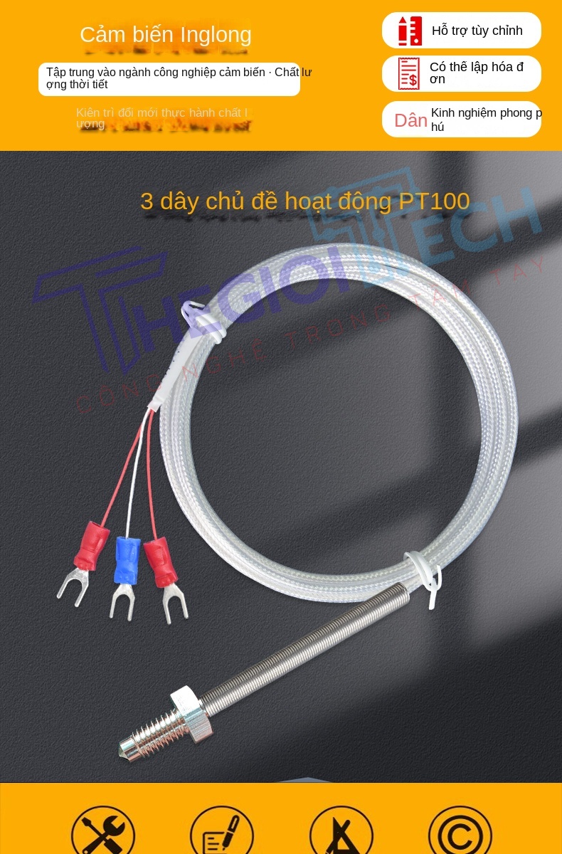 Cảm biến nhiệt độ PT100PT1000 ren M6, đầu dò đo nhiệt điện trở, dây đo nhiệt công nghiệp - PT1000-A 3m M6