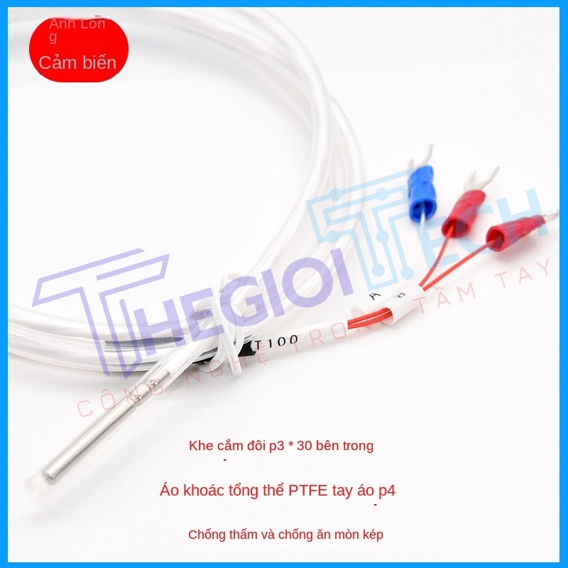 Cảm biến nhiệt độ PT100PT1000 vỏ Teflon chống ăn mòn, chịu axit – kiềm, chuyên dùng cho mạ điện - PT100-A 2m 50-260C
