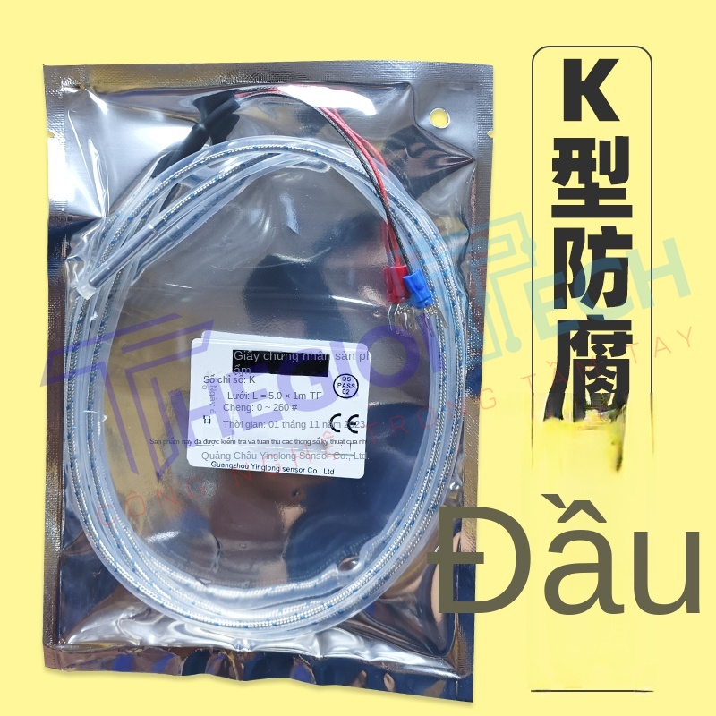 Cảm biến nhiệt độ PT100PT1000 vỏ Teflon chống ăn mòn, chịu axit – kiềm, chuyên dùng cho mạ điện - PT100-A 2m 50-260C
