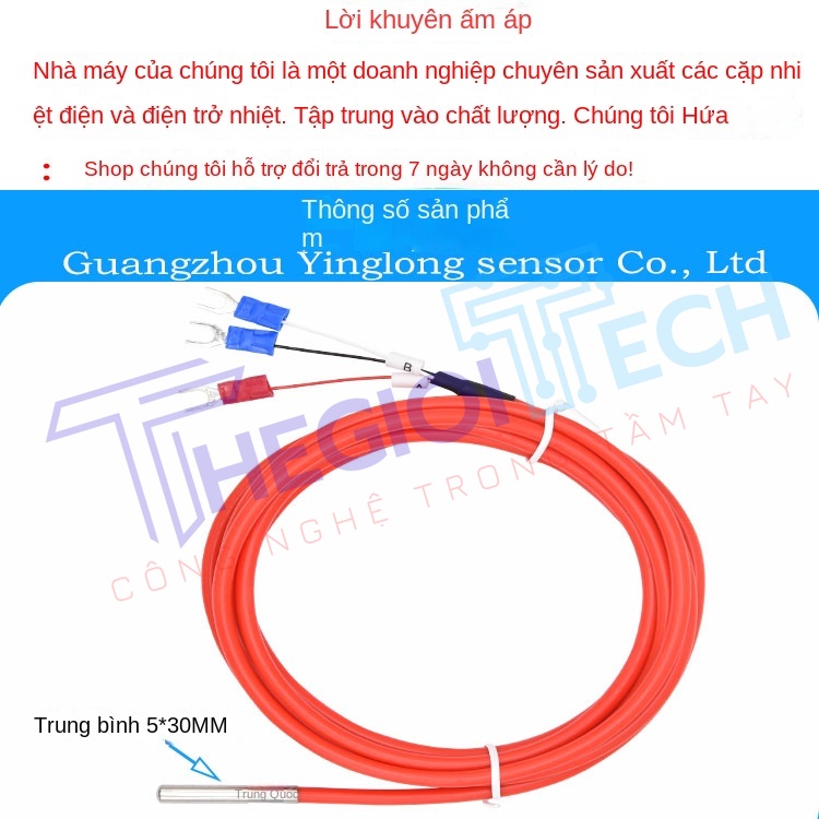 Cảm biến nhiệt độ WZP-PT100PT1000 3 dây, điện trở bạch kim, dây silicone chống nước - A 2m 0.1
