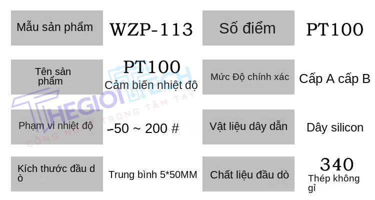 Cảm biến nhiệt độ WZP-PT100PT1000 3 dây, điện trở bạch kim, dây silicone chống nước - A 2m 0.1