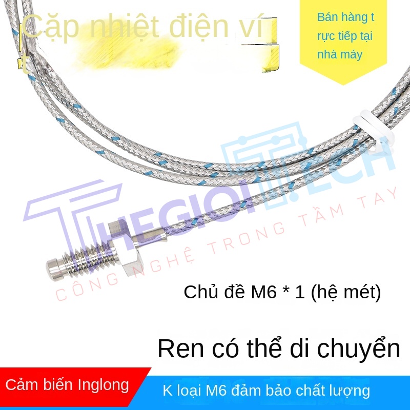 Cảm biến nhiệt độ cặp nhiệt điện loại K/E – kiểu vít M6, đầu dò đo nhiệt, dây cảm biến nhiệt dùng cho máy đo nhiệt độ và bộ điều khiển nhiệt - CB-K/E-M6 1m