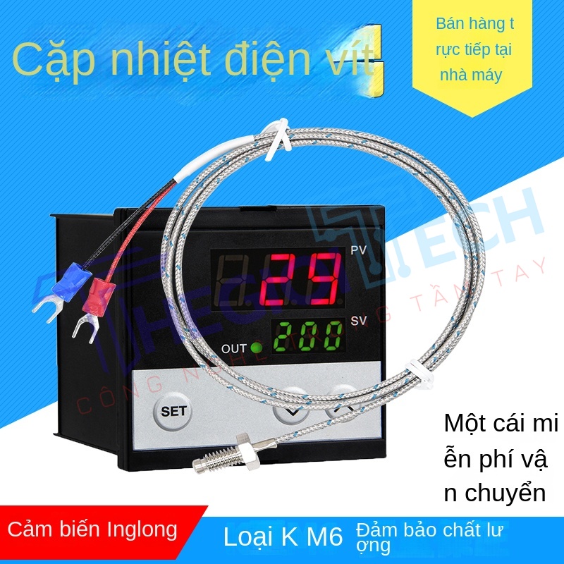 Cảm biến nhiệt độ cặp nhiệt điện loại K/E – kiểu vít M6, đầu dò đo nhiệt, dây cảm biến nhiệt dùng cho máy đo nhiệt độ và bộ điều khiển nhiệt - CB-K/E-M6 3m
