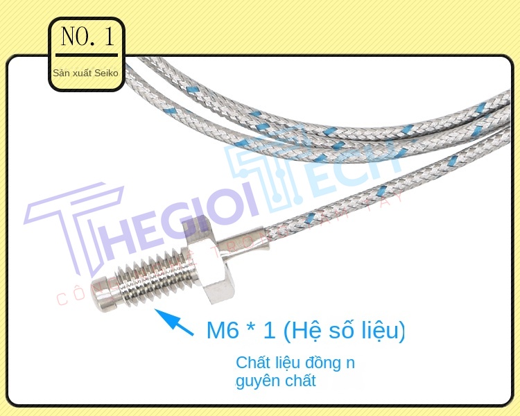 Cảm biến nhiệt độ cặp nhiệt điện loại K/E – kiểu vít M6, đầu dò đo nhiệt, dây cảm biến nhiệt dùng cho máy đo nhiệt độ và bộ điều khiển nhiệt - CB-K/E-M6 5m