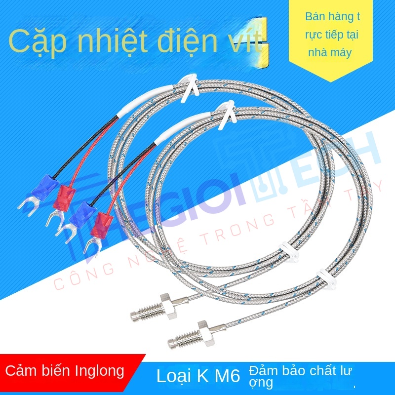 Cảm biến nhiệt độ cặp nhiệt điện loại K/E – kiểu vít M6, đầu dò đo nhiệt, dây cảm biến nhiệt dùng cho máy đo nhiệt độ và bộ điều khiển nhiệt - CB-K/E-M8 2m