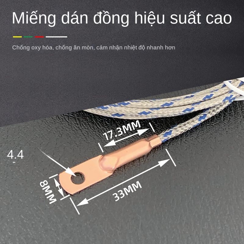 Cảm biến nhiệt độ cặp nhiệt điện loại K – dây nhiều lõi – dạng dán bề mặt (贴片) – đầu dò dạng cos ép nguội, đo nhiệt độ bề mặt lỗ tròn và mặt phẳng - K-Φ4.0 2m