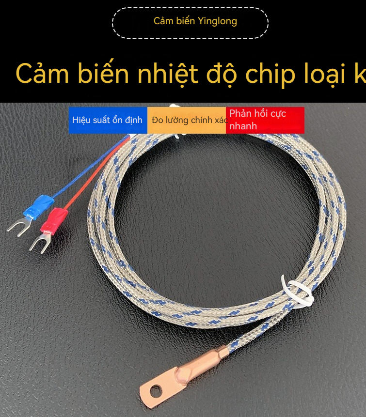 Cảm biến nhiệt độ cặp nhiệt điện loại K – dây nhiều lõi – dạng dán bề mặt (贴片) – đầu dò dạng cos ép nguội, đo nhiệt độ bề mặt lỗ tròn và mặt phẳng - K-Φ4.0 5m CĐ
