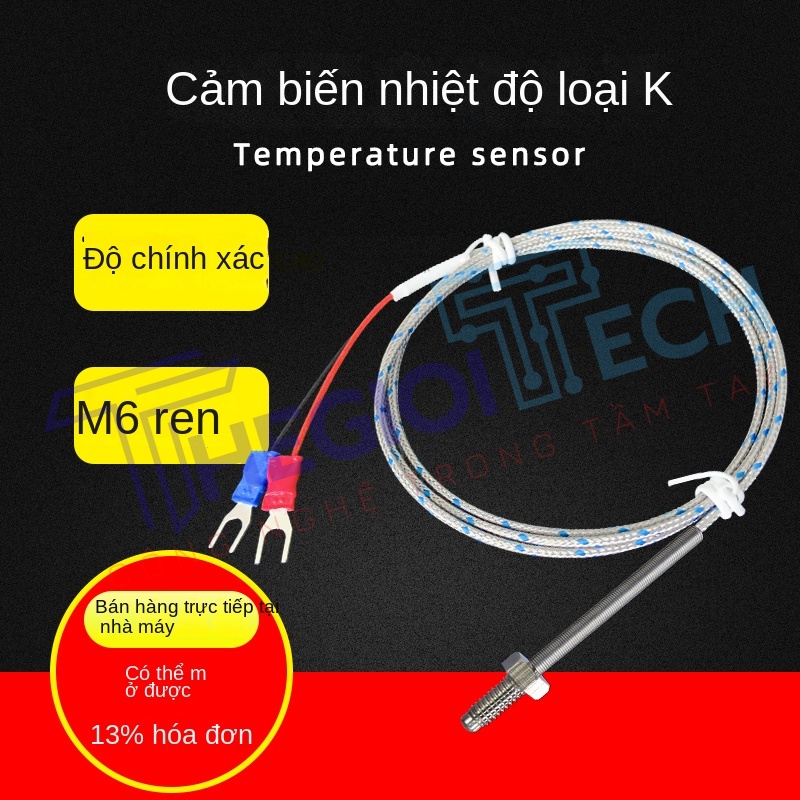 Cảm biến nhiệt độ cặp nhiệt điện loại K dây nhiều sợi, dạng vít M6 – dùng cho máy đo nhiệt độ, bộ điều khiển nhiệt, đầu dò cảm biến nhiệt - K-M8 4m