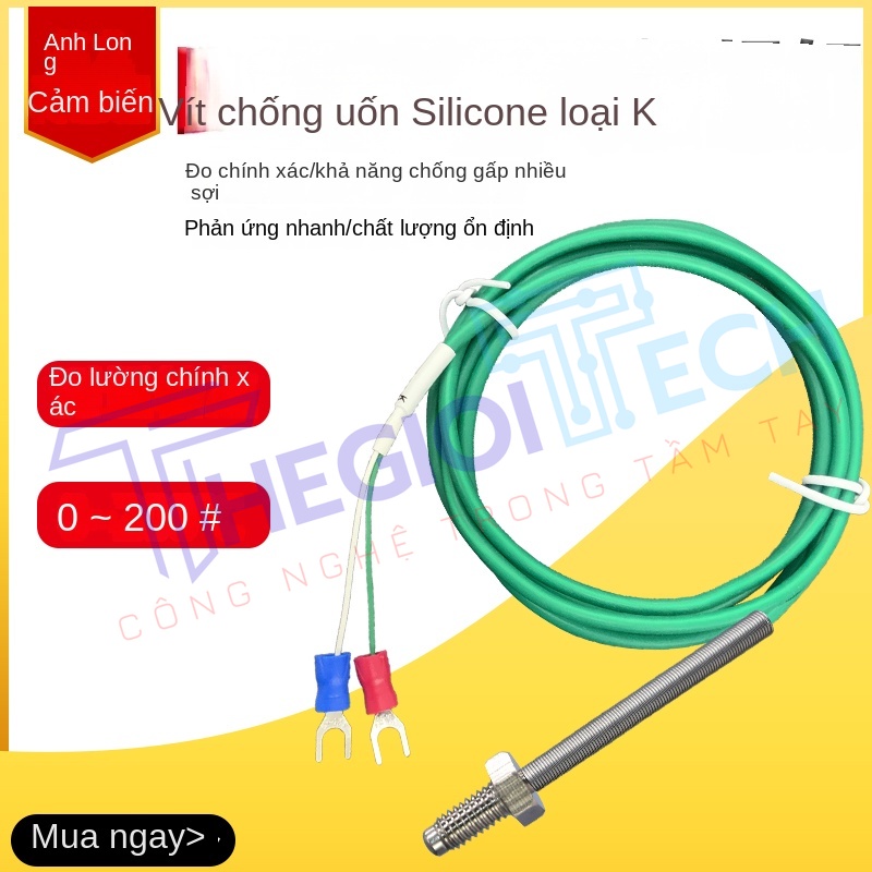 Cảm biến nhiệt độ cặp nhiệt điện loại K, dây silicon, dạng vít M6 – dùng cho máy đo nhiệt độ, bộ điều khiển nhiệt, đầu dò cảm biến nhiệt - K-M6 0.5m