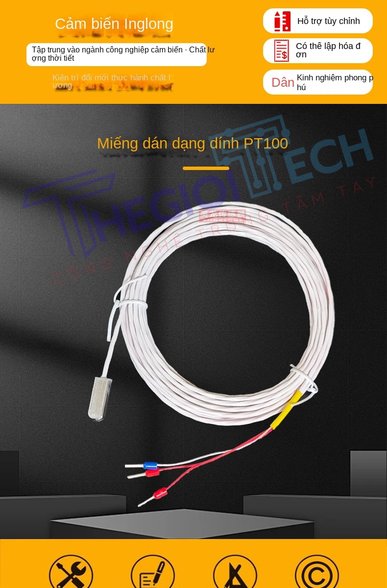 Cảm biến nhiệt độ dán bề mặt PT100PT1000, đầu dò nhiệt điện trở bạch kim dạng dán (贴片) - PT1000 dán 1.5m