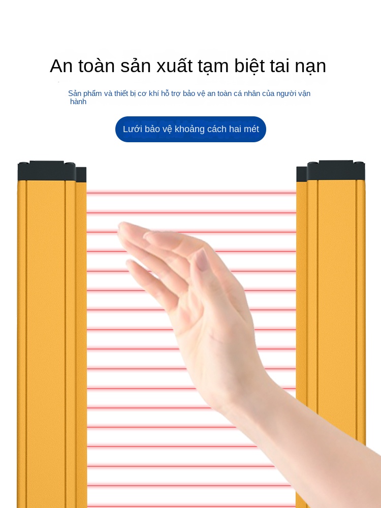 Cảm biến quang an toàn Yuanhuang YH4–YH12 – Loại NC, bảo vệ máy dập & máy ép thủy lực, cảm biến quang đối xạ hồng ngoại - Màu kem nhạt, bản kinh tế CKC20-40 (khoảng cách điểm sáng 40mm)