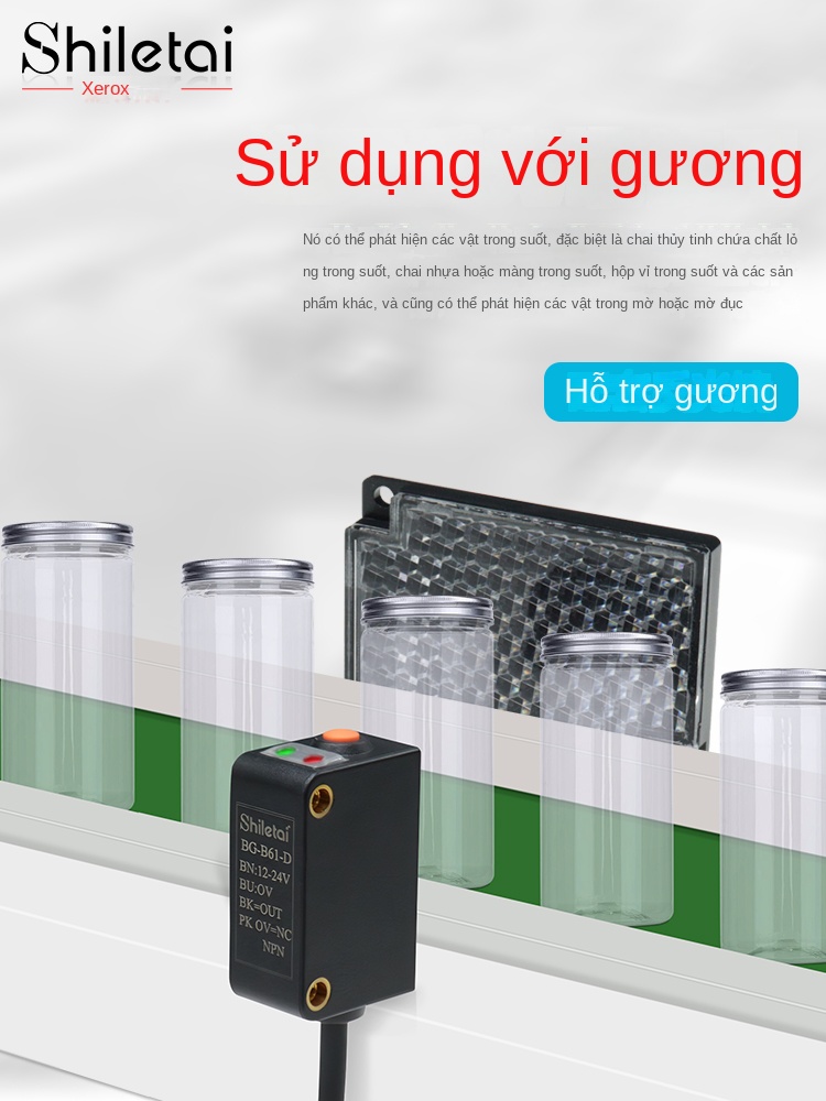 Cảm biến quang điện Shiluotai – Phát hiện vật liệu trong suốt, cài đặt một chạm, cảm biến thông minh chuyên dụng cho sản phẩm trong suốt - BG-B61-D PNP