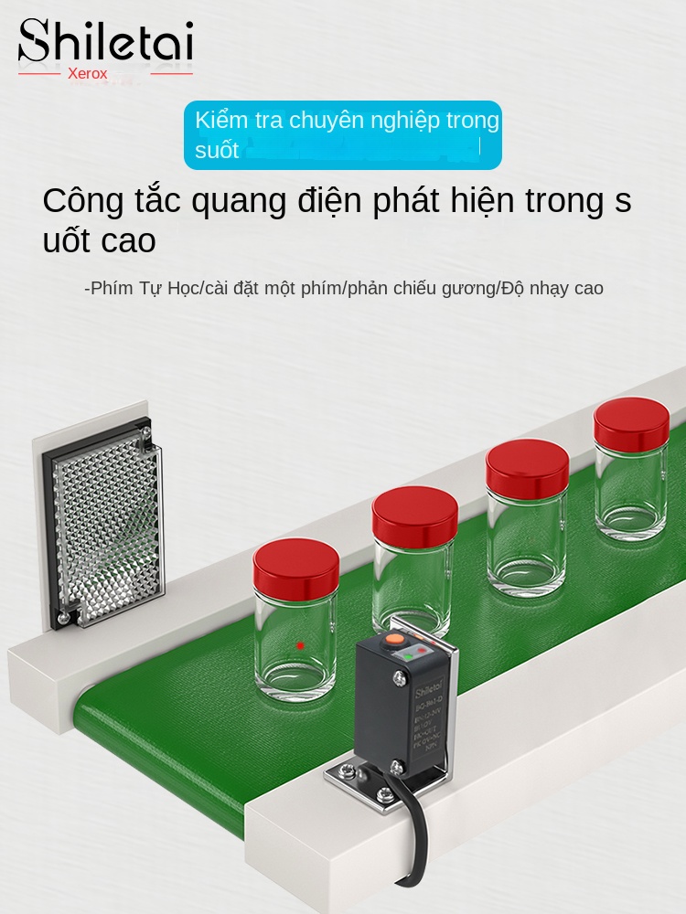 Cảm biến quang điện Shiluotai – Phát hiện vật liệu trong suốt, cài đặt một chạm, cảm biến thông minh chuyên dụng cho sản phẩm trong suốt - BG-B61-D PNP