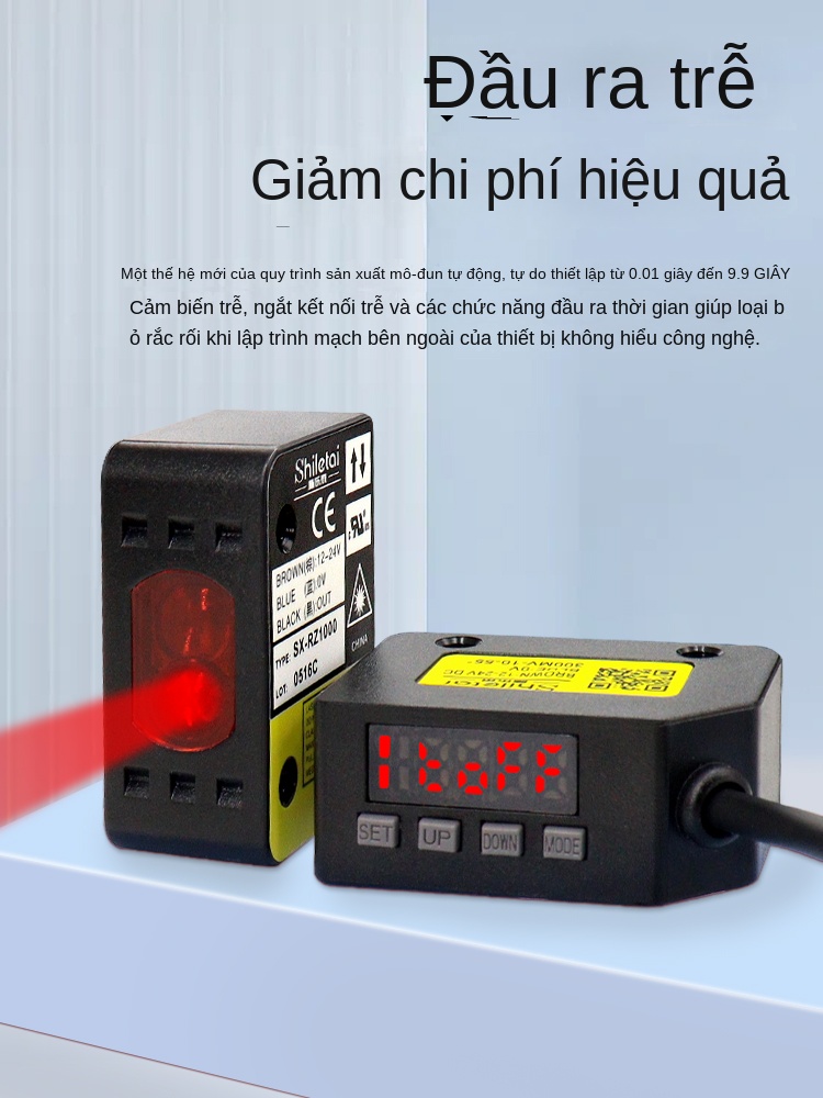 Cảm biến quang điện hiển thị số Shiluotai – Cài đặt một nút, điều chỉnh khoảng cách, chế độ NO/NC, có chức năng trễ thông minh - SX-LRZ1000 NPN – Cảm biến quang phản xạ khuếch tán, tia laser