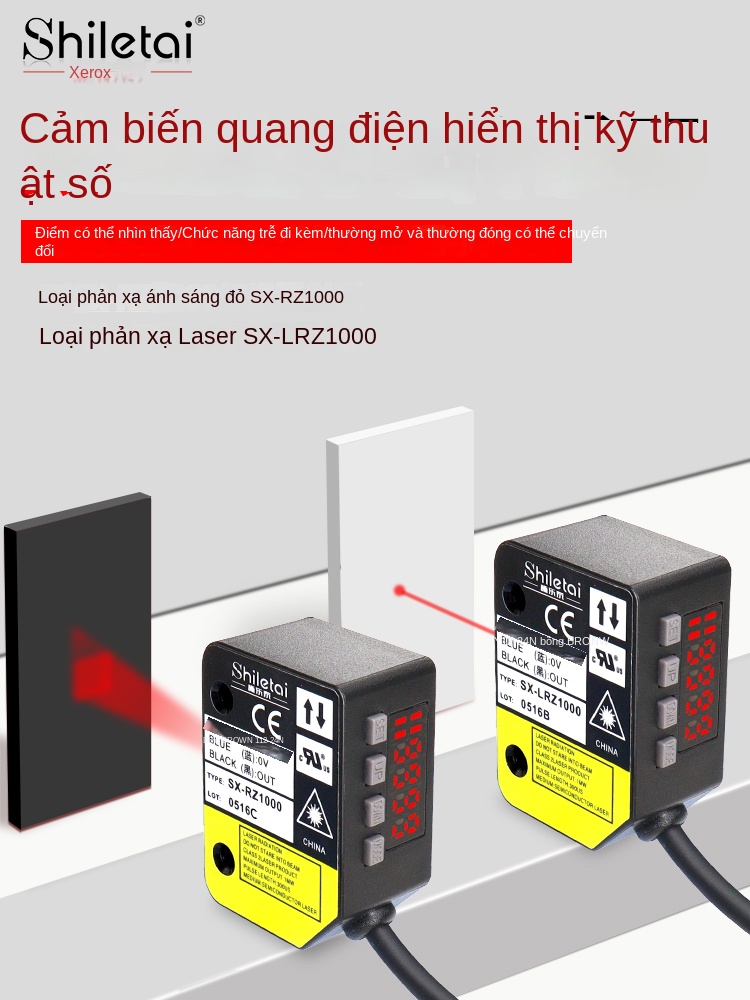 Cảm biến quang điện hiển thị số Shiluotai – Cài đặt một nút, điều chỉnh khoảng cách, chế độ NO/NC, có chức năng trễ thông minh - SX-LRZ1000 PNP – Cảm biến quang phản xạ khuếch tán, tia laser