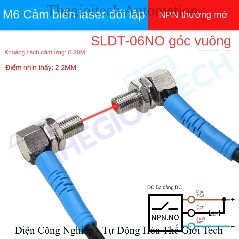 Cảm biến quang điện laser Xuer Tai M4/M6, dạng L góc vuông 90°, đối xạ, chùm sáng hội tụ điểm nhỏ, định vị chính xác - Cảm biến SLDT-04NOTZ NPN thường mở