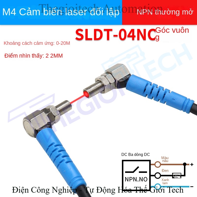 Cảm biến quang điện laser Xuer Tai M4/M6, dạng L góc vuông 90°, đối xạ, chùm sáng hội tụ điểm nhỏ, định vị chính xác - Cảm biến SLDT-04NOTZ NPN thường mở