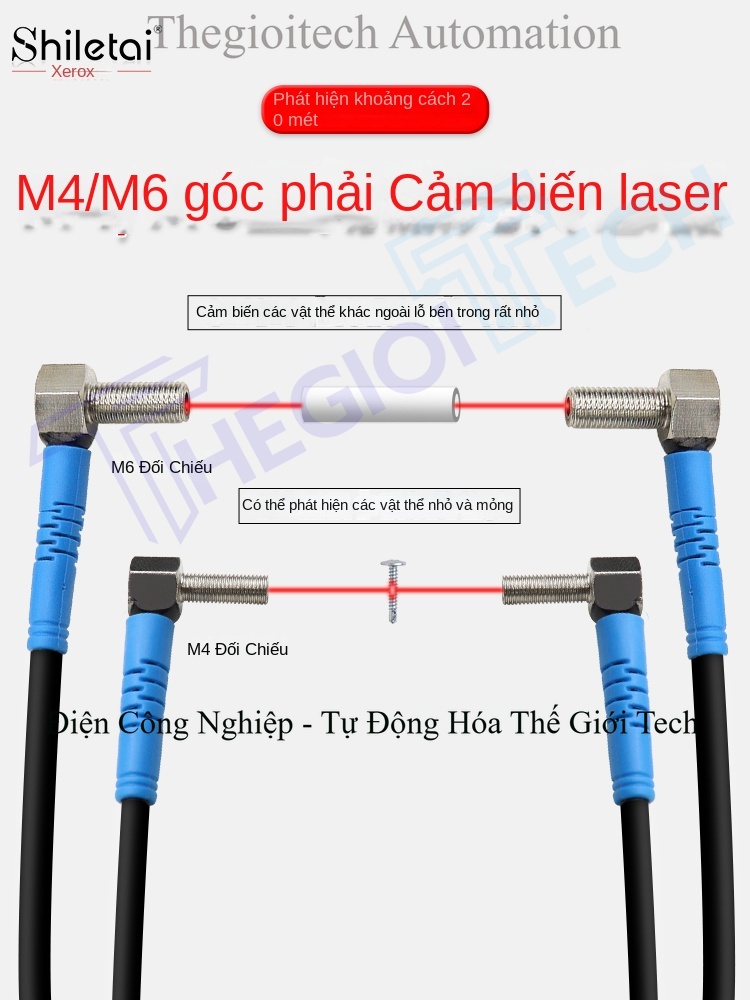 Cảm biến quang điện laser Xuer Tai M4/M6, dạng L góc vuông 90°, đối xạ, chùm sáng hội tụ điểm nhỏ, định vị chính xác - Cảm biến SLDT-04NOTZ NPN thường mở