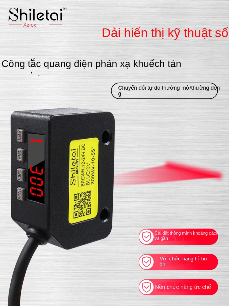 Cảm biến quang điện phản xạ khuếch tán hiển thị số Shiluotai – Dải sáng dạng thanh, phát hiện vùng, chuyên dụng cho băng tải
