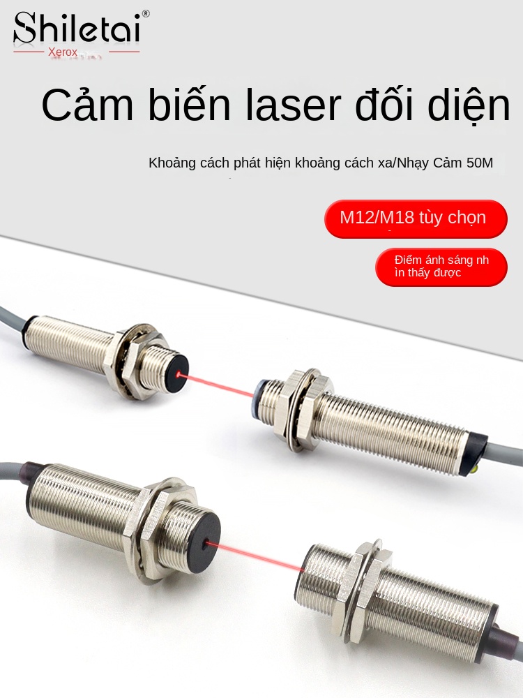 Cảm biến quang laser Shiluotai M12/M18 – Loại đối xạ, điểm sáng nhỏ, phát hiện tầm xa, định vị chính xác - SLDT-12NO – Cảm biến quang đối xạ dạng tia xuyên, ngõ ra NPN thường mở