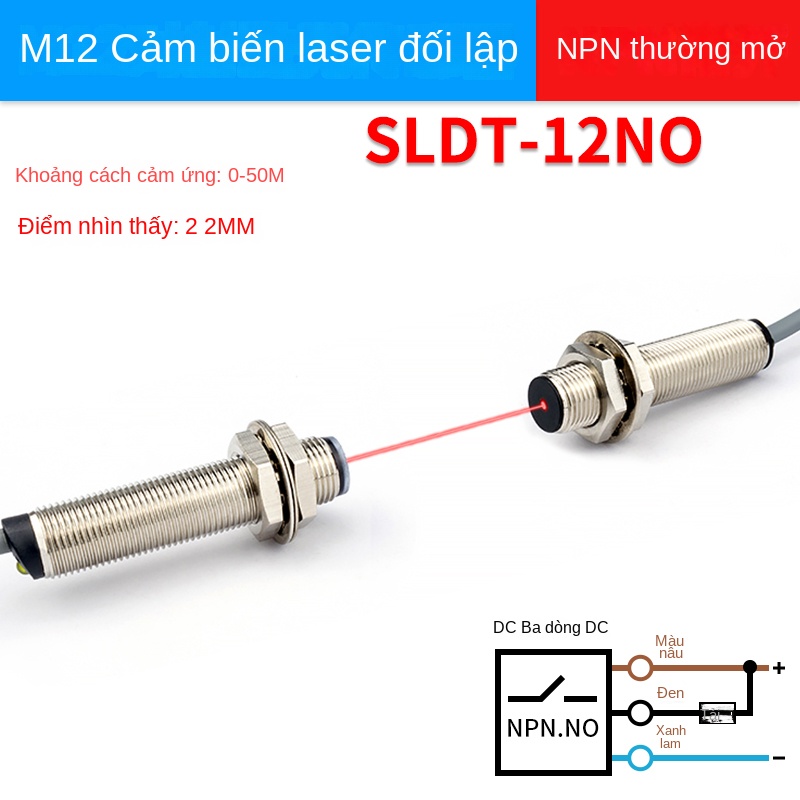 Cảm biến quang laser Shiluotai M12/M18 – Loại đối xạ, điểm sáng nhỏ, phát hiện tầm xa, định vị chính xác - SLDT-18NP – Cảm biến quang đối xạ dạng tia xuyên, ngõ ra PNP thường mở